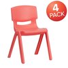 Flash Furniture Red Plastic Stackable School Chair with 13.25'' Seat Height, PK4 4-YU-YCX4-004-RED-GG